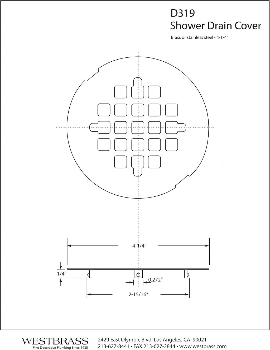 Westbrass D319-100-62 4-1/4' OD Casper Style Brass Snap-in Shower Strainer Grid Drain Cover, Matte Black (100-Pack)