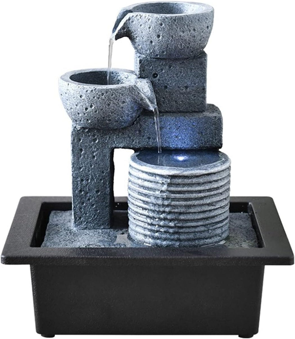 Indoor Fountain Indoor Fountain Tabletop Fountains Multi-Colored LED Lights Perfect Size for Home Office Soothing Cascading Water Sounds Tiered Desktop Features Tabletop cor (D)