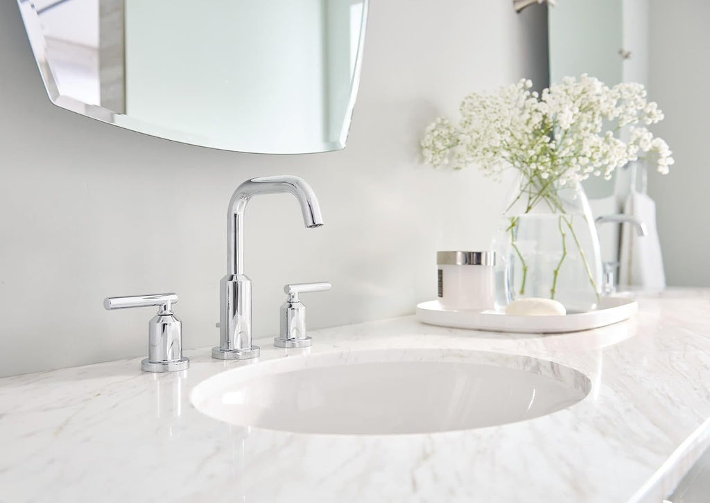 Moen Gibson Two-Handle High Arc Widespread Modern Bathroom Sink Faucet for 3-Hole Setups with Valve Included, Chrome, TV6142