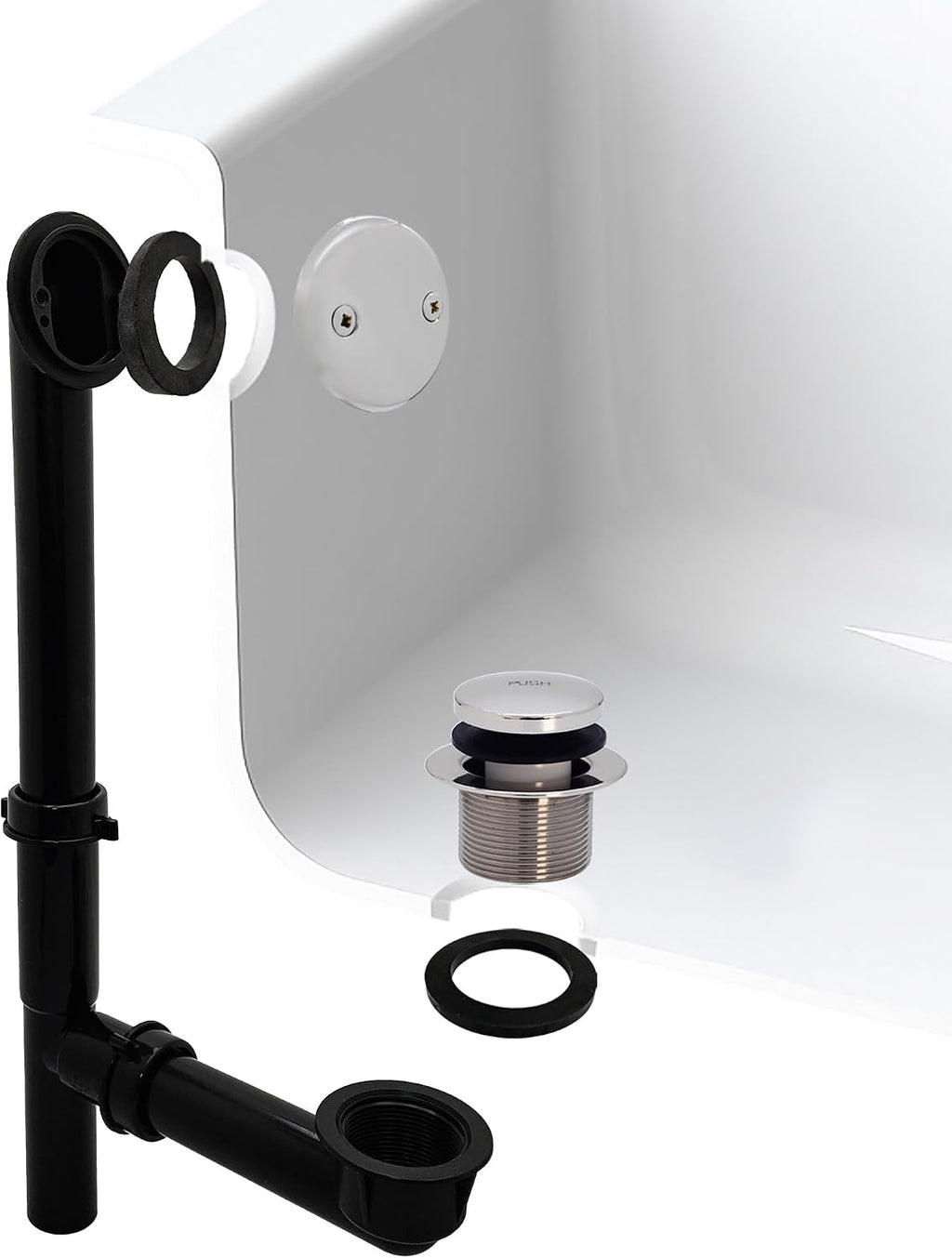 Westbrass Y593144CP-12 14' Black Tubular Bath Waste & Overflow Assembly with Tip-Toe Drain Plug and Two-Hole Faceplate, Polished Chrome (12-Pack)