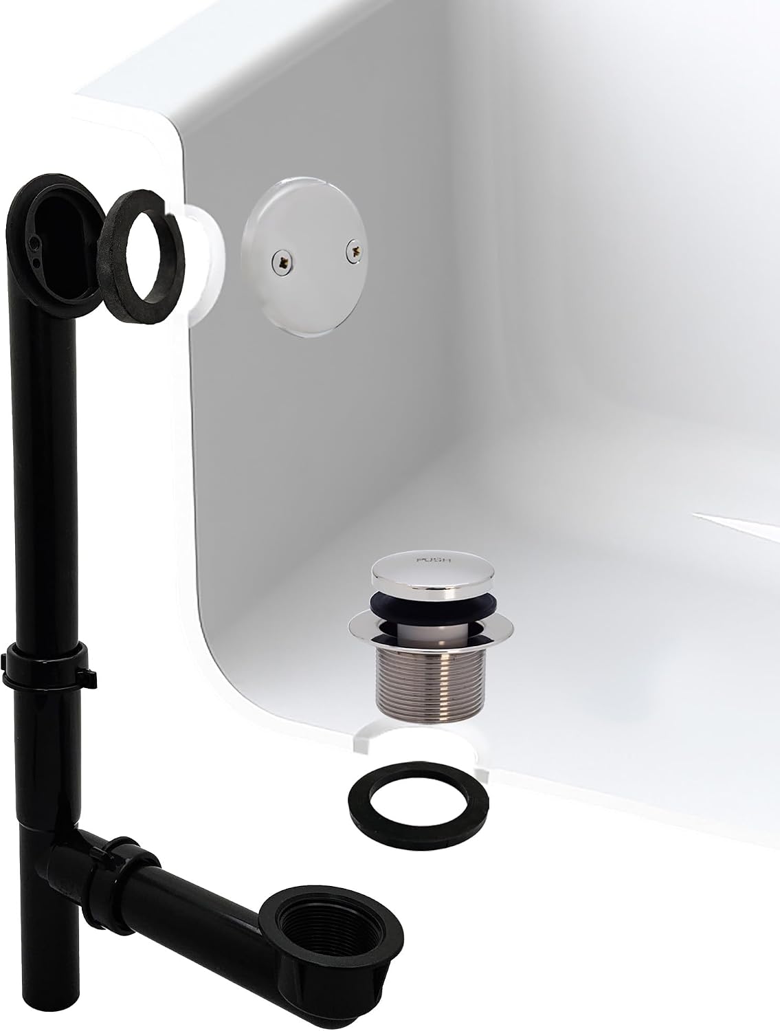 Westbrass Y593144CP-12 14' Black Tubular Bath Waste & Overflow Assembly with Tip-Toe Drain Plug and Two-Hole Faceplate, Polished Chrome (12-Pack)
