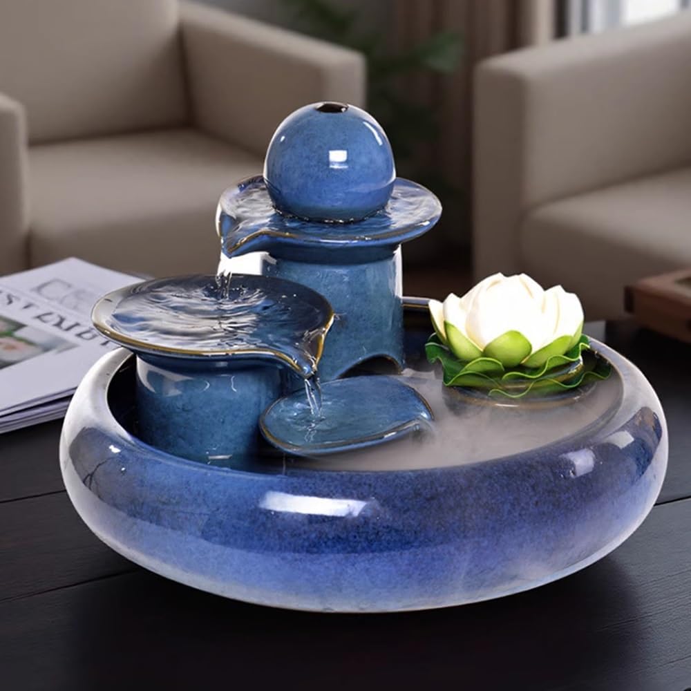 GRFIT Indoor Fountain Tabletop Relaxation Fountain with Water Wheel and Humidifier Decorative Tabletop Fountain