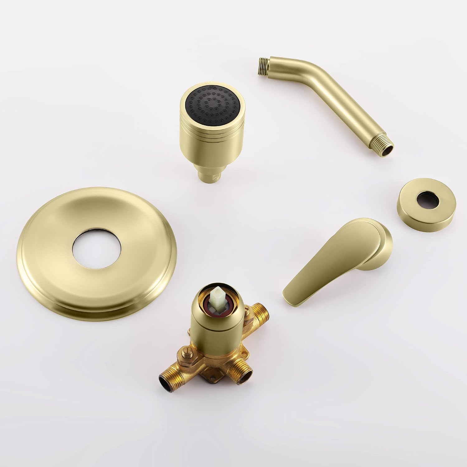 Wall Mounted Shower Faucet Set, Shower Fixtures Shower Mixer, Single Function Shower Trim Kit Pressure Balancing Shower System with Single Spray Detachable Clean Shower Head,Brushed Gold