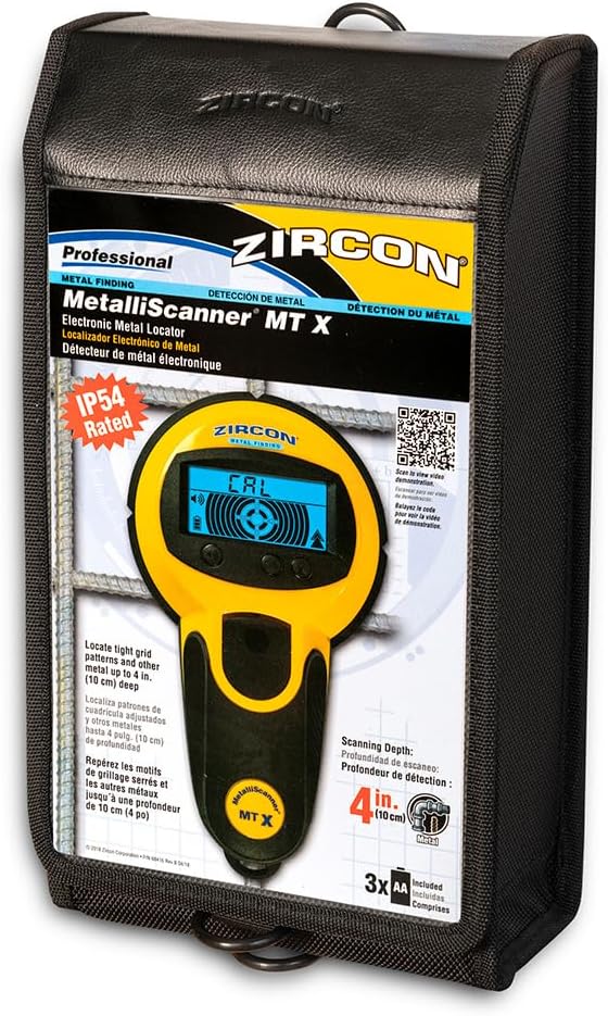 Zircon MetalliScanner MT X Electronic Metal Locator – Rebar & Metal Detector for Concrete – DeepScan up to 4 in – Industrial Grade LCD Metal Scanner for Drilling, Construction & Inspection