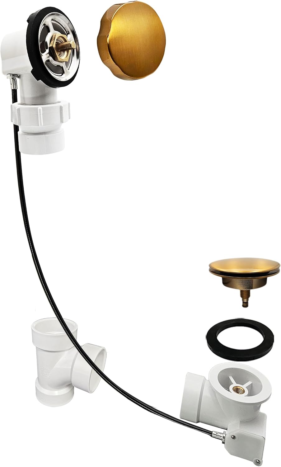 Westbrass A50P35BJ-18 1-1/2' Sch. 40 PVC 35' Cable Driven Bath Waste Kit with Ball Joint Head and Brass Trim Drain Kit, Brushed Bronze