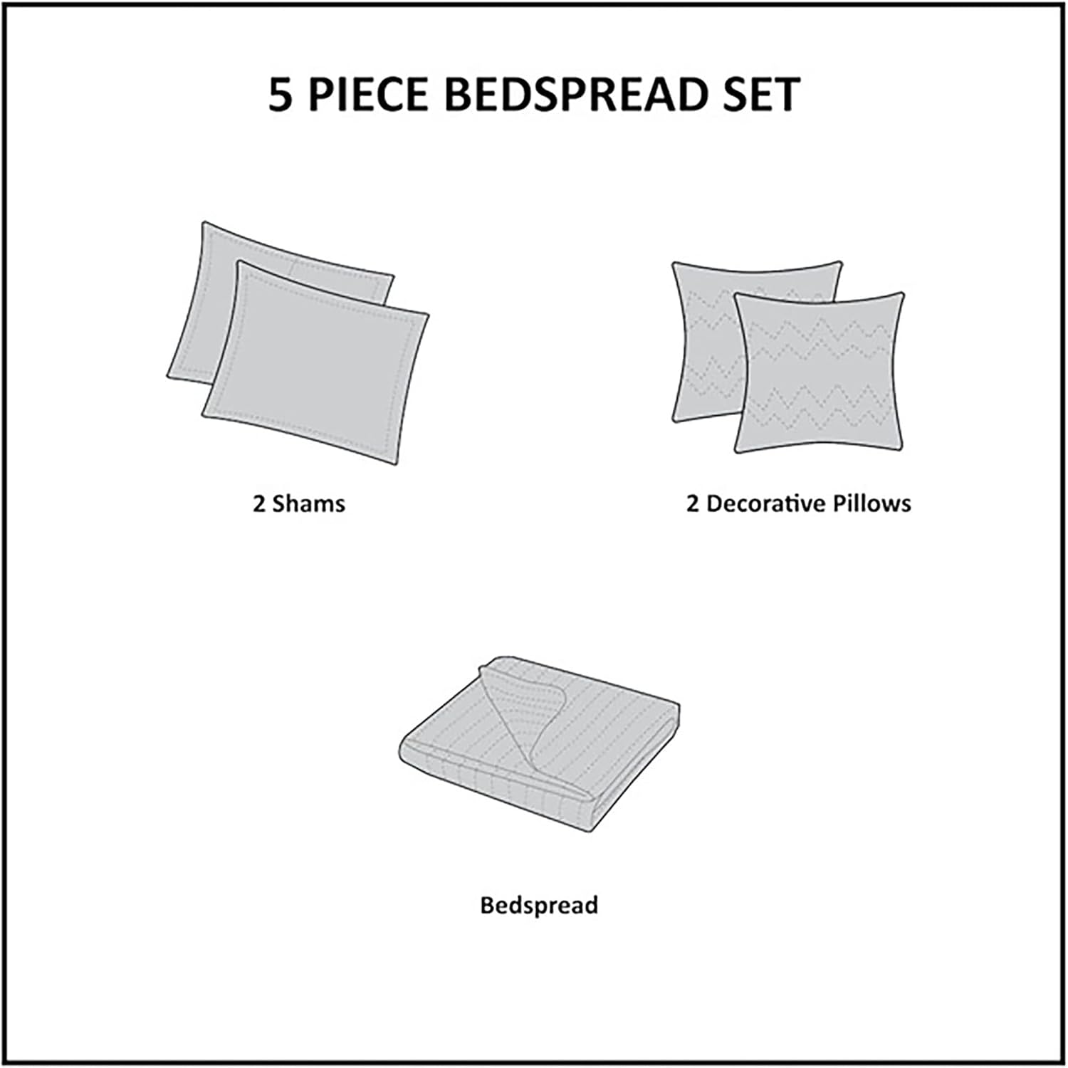 Madison Park Princeton Reversible Quilted Bedspread Set, Solid Reverse Summer Breathable, Lightweight All Season Bedding Layer, Matching Shams, Bedspread King(120'x118'), Blue 5 Piece