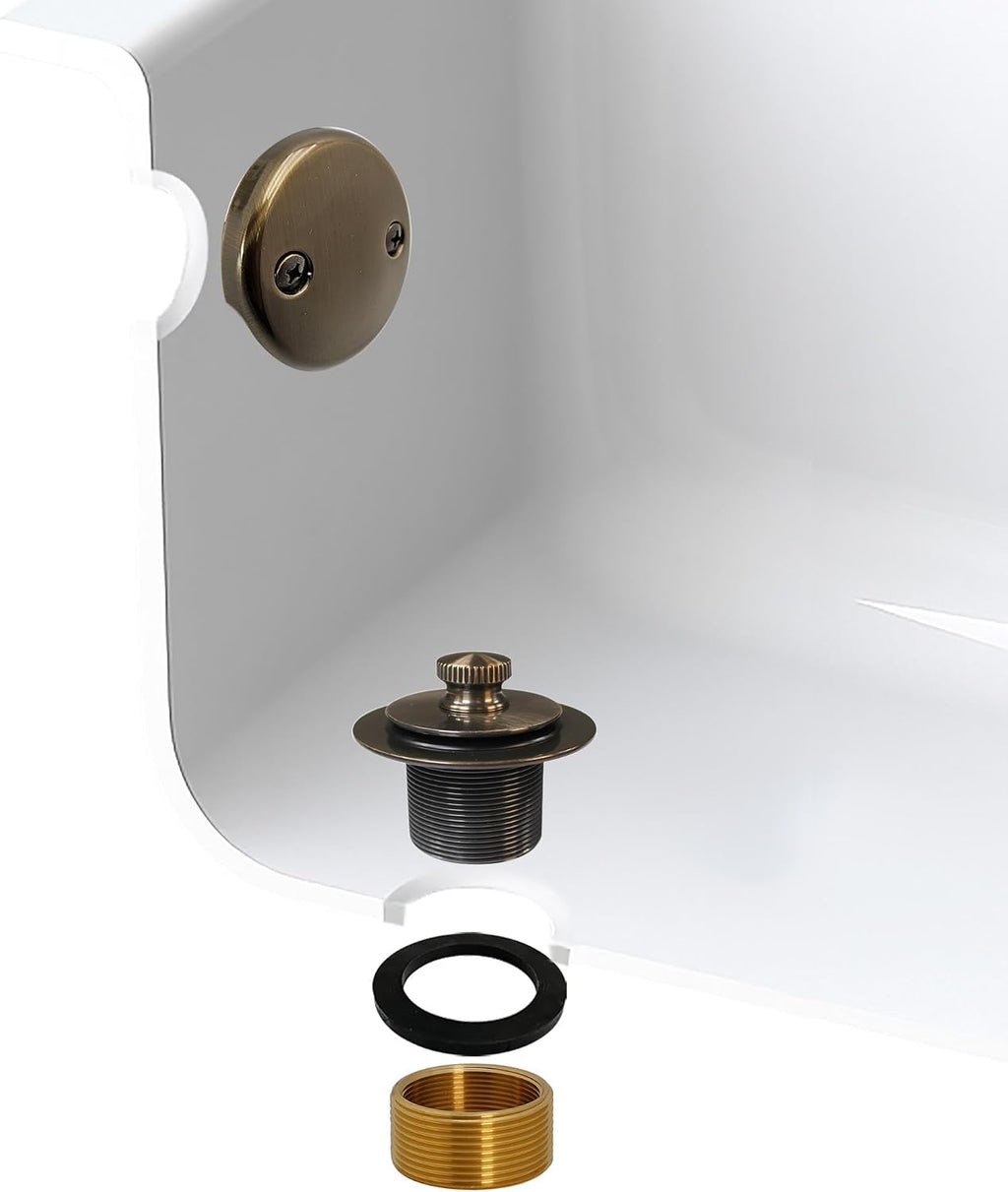 Westbrass D94K-50-06 Twist & Close Bathtub Drain Stopper with 2-Hole Faceplate and Adapter Bushing, Antique Brass (50-Pack)