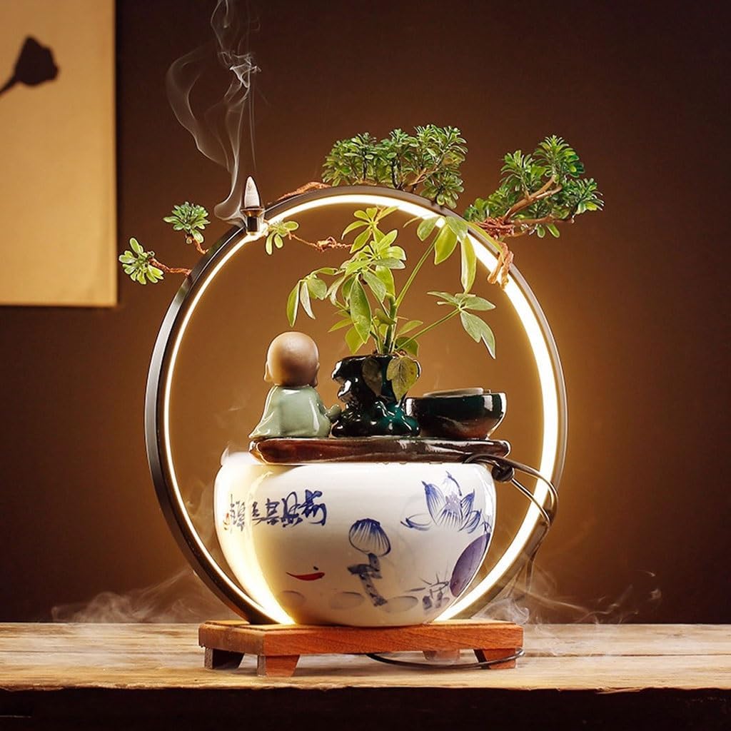 GUERNSEY Tabletop Fountain Chinese Creative Desktop Fountain Living Room Desktop Water Ornaments Indoor Desktop Ceramic Ornaments Indoor Fountain