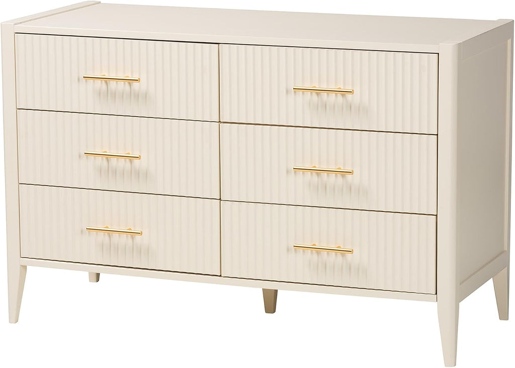 Baxton Studio Primrose Fluted Wood Platform Bed Set, 4-Piece, King, Ivory