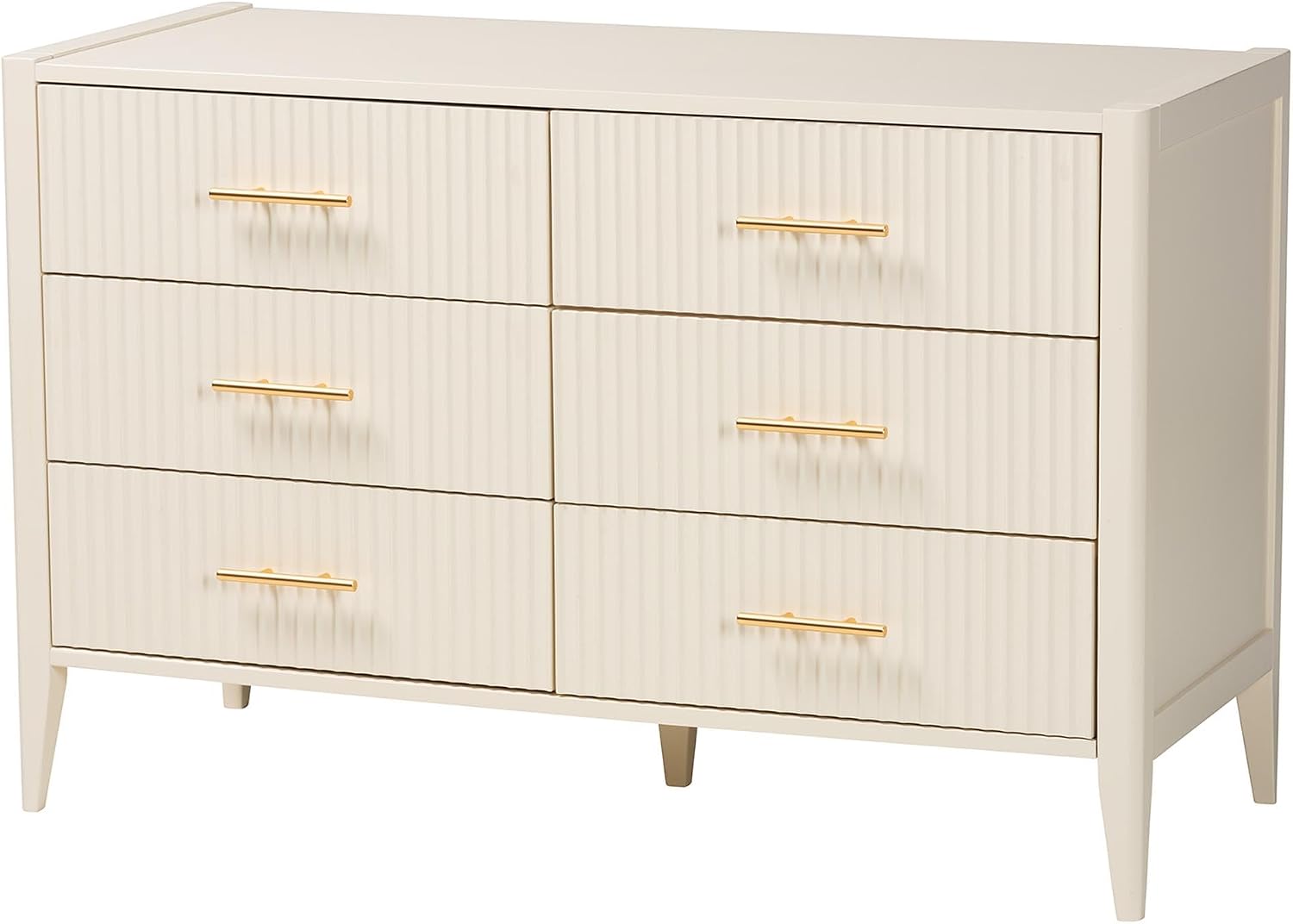 Baxton Studio Primrose Fluted Wood Platform Bed Set, 4-Piece, King, Ivory