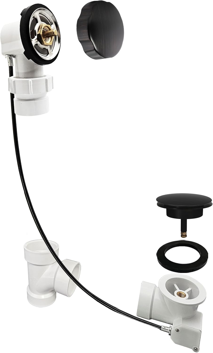Westbrass A50P35BJ-12A 1-1/2' Sch. 40 PVC 35' Cable Driven Bath Waste Kit with Ball Joint Head and Brass Trim Drain Kit, Antique Bronze