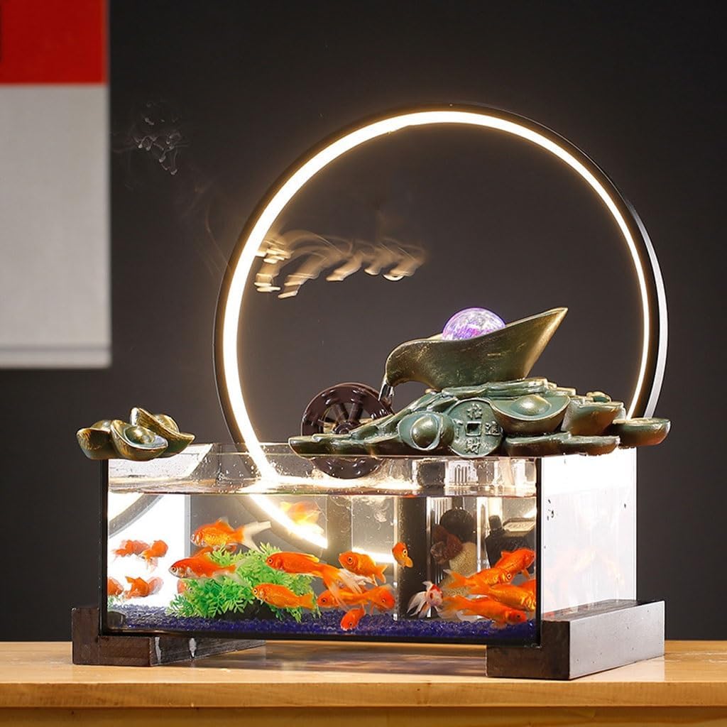 GUERNSEY Tabletop Fountain Chinese Style Water Fountain Fish Tank Ornaments Living Room Desk Decoration Circulating Water Study Desktop Fountain Indoor Fountain