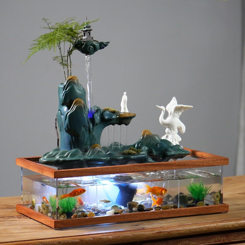 GUERNSEY Tabletop Fountain Desktop Fish Tank Water Ornaments Rockery Fountain Circulating Water Wheel Living Room Porch Chinese Ornaments Indoor Fountain