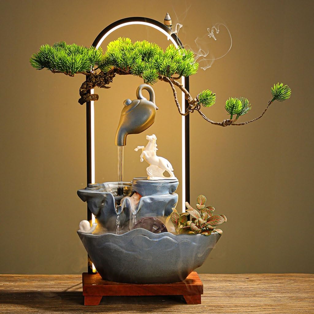 GUERNSEY Tabletop Fountain Chinese Style Flowing Water Rockery Fountain Living Room Office Decoration Study Desk Fountain Decoration Indoor Fountain