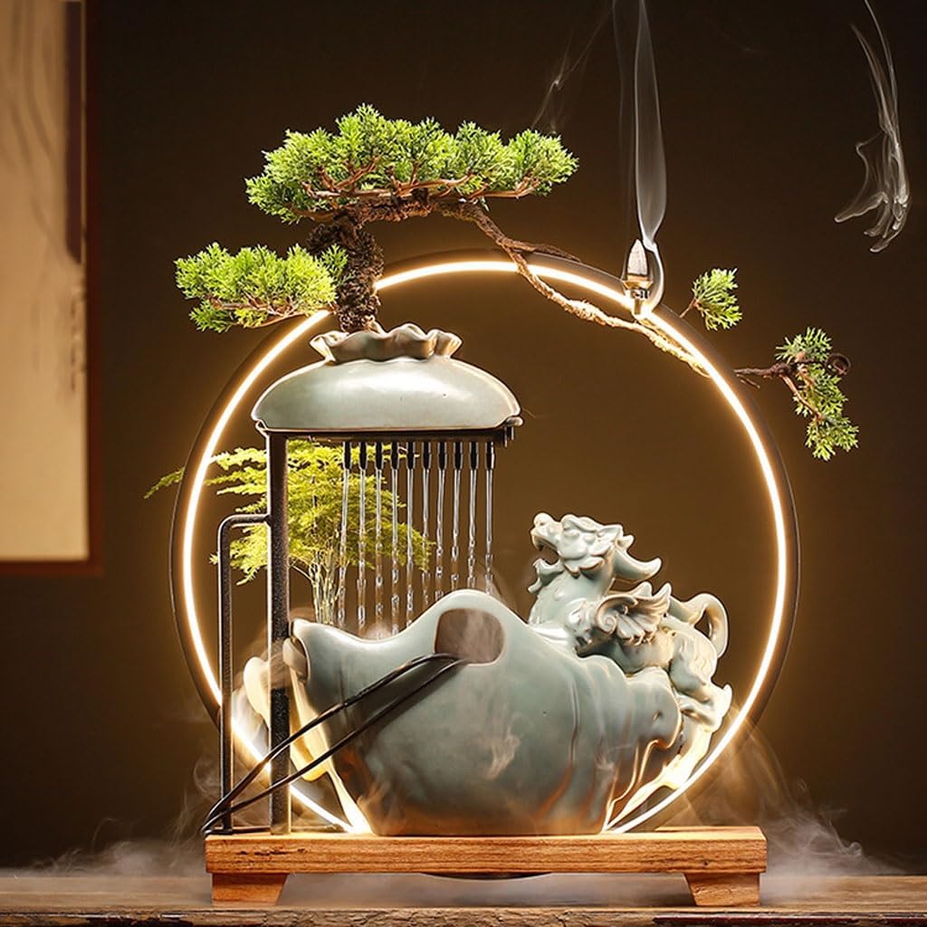 GUERNSEY Tabletop Fountain Desktop Water Ornaments Water Fountain Circulating Water Living Room Decoration Study Desk Decoration Indoor Fountain