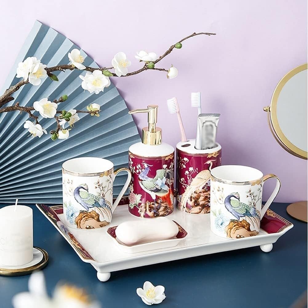 Bathroom Accessories Set Soap Dispenser Vanity Ceramic Set Manual Pump Bottles Bottle Plastic Bathroom Kitchen Hotel Restaurant Victorian Decor(Wei�)