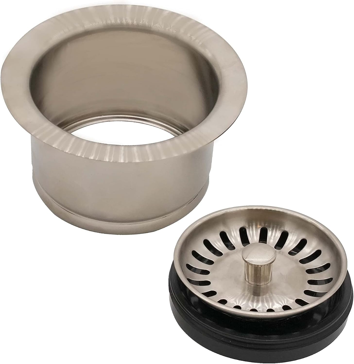 Westbrass CO2196S-20 Combo Pack 3-1/2' Post Style Large Basket Extra-Deep Collar Kitchen Sink Waste Disposal Flange with Strainer Stopper, Stainless Steel