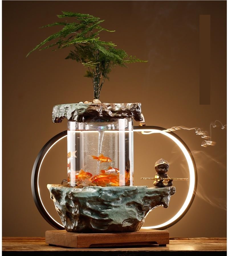 GUERNSEY Tabletop Fountain Tabletop Fountain Chinese Style Water Circulation Decorative Ornaments Tea Room Living Room Company Office Desktop Fountain Indoor Fountain