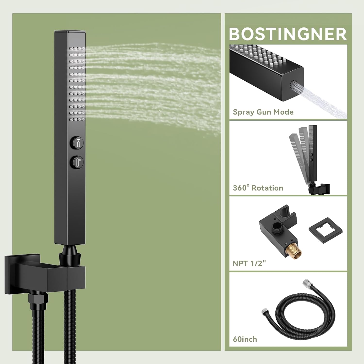 Shower Faucets Sets Shower System with Body Jets, Bostingner 10' Rain Shower Head with 2 In 1 Handheld Spray and 4 Jets, Ceiling Mount All Metal 3 Way Shower Set with Valve and Trim Kit, Matte Black