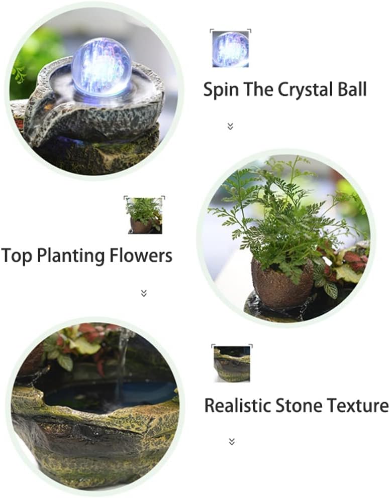 Tabletop Indoor Water Fountain Indoor Tabletop Fountain with LED Lights & Automatic Pump Waterfall Feature for Home Office Bedroom Desk Decoration Natural Waterfall for Home Décor(B)