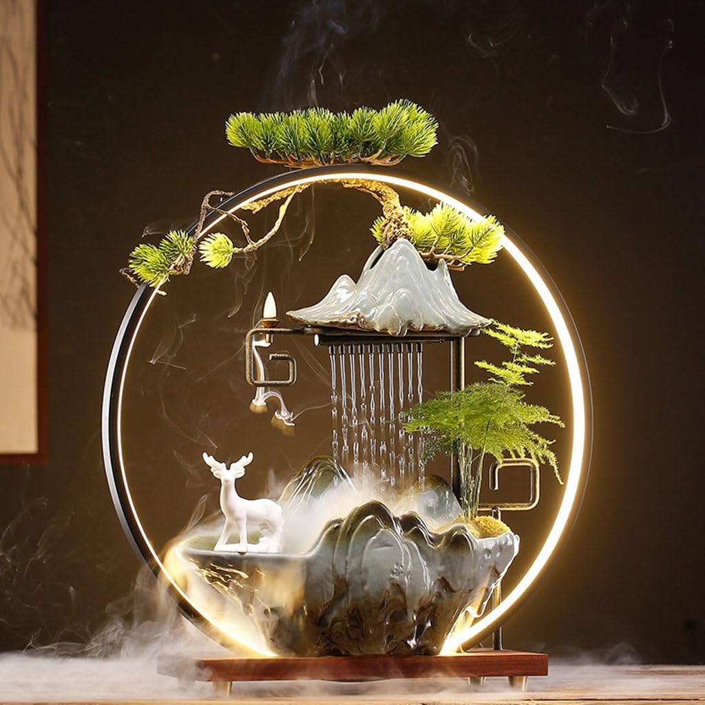 GUERNSEY Tabletop Fountain Chinese Style Circulating Water Fountain Living Room Office Desktop Home Decoration Study Desktop Fountain Indoor Fountain