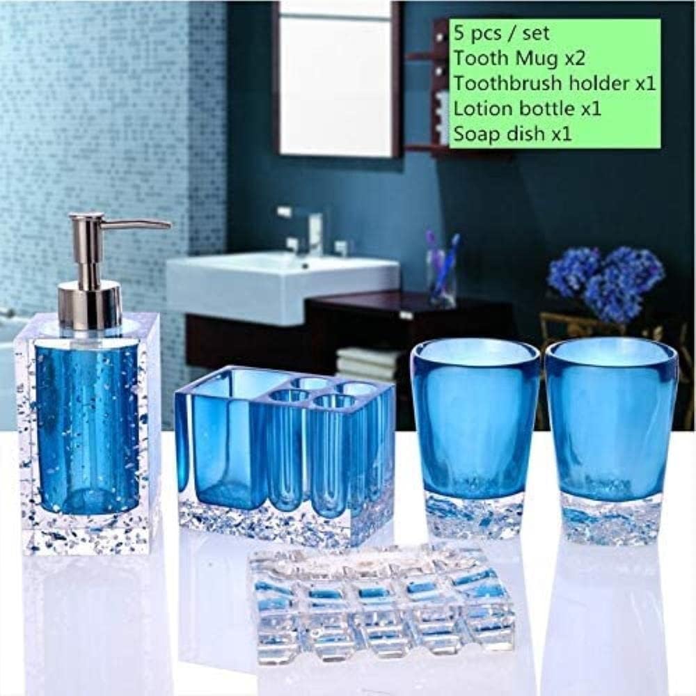 Bathroom Accessories Set Soap Dispenser Mouthwash Cup Toothbrush Holder Household Washing Tools Accessory (e Blue One Size)