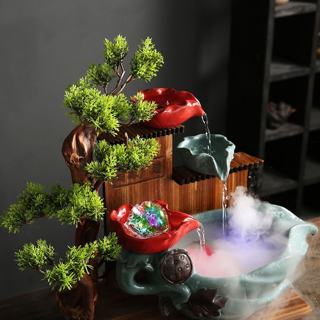 GUERNSEY Tabletop Fountain Ceramic Flowing Water Fountain Living Room Feng Shui Rotating Water Ornaments Desktop Fountain Bonsai Humidifier Indoor Fountain