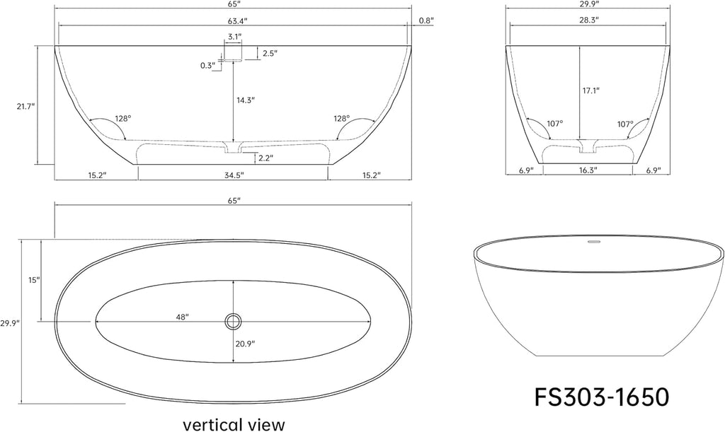 65'' Soaking Bathtub Stone Resin Freestanding Bathtub, Modern Bathtub Deep Soaking Bathtub with Overflow and Pop-up Drain BBFS303-1650 milk-coffee