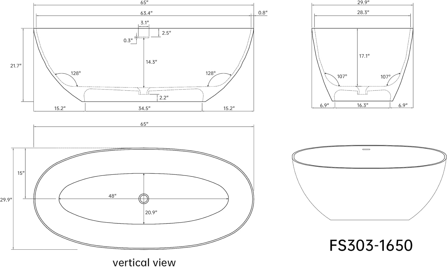 65'' Soaking Bathtub Stone Resin Freestanding Bathtub, Modern Bathtub Deep Soaking Bathtub with Overflow and Pop-up Drain BBFS303-1650 milk-coffee