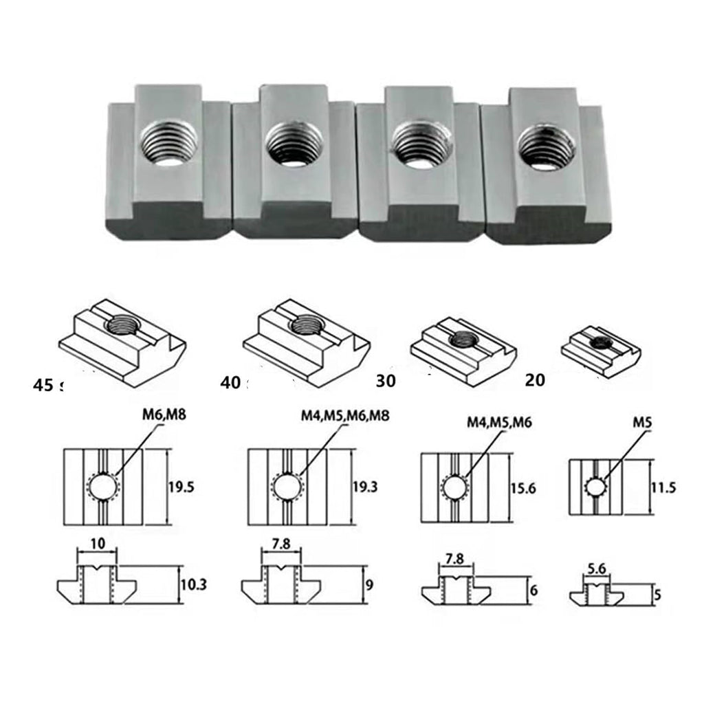 50 Pcs 3030 T Block Square Nuts T-Track Sliding Hammer Fastener Aluminum Profile Accessories(M3)