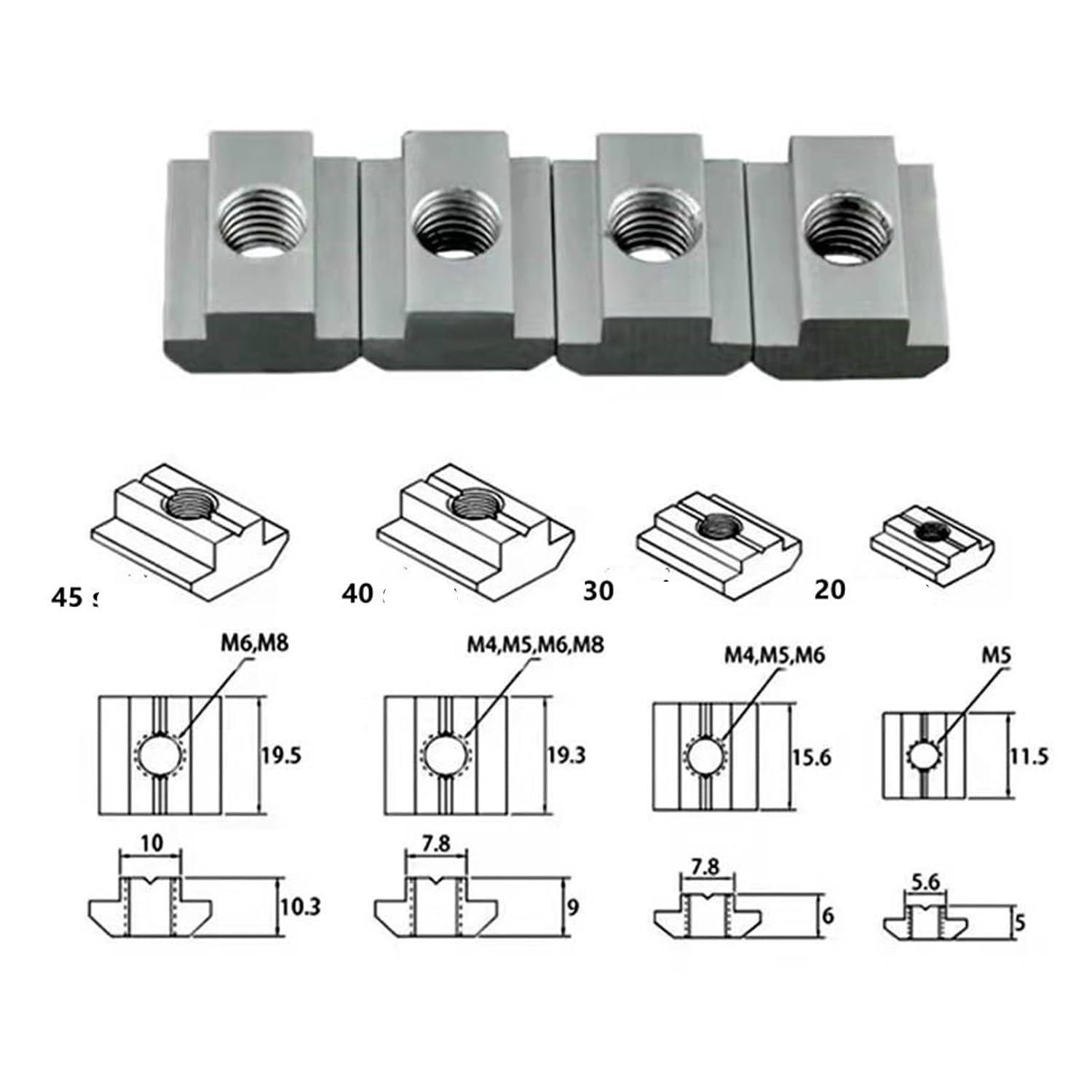 50 Pcs 3030 T Block Square Nuts T-Track Sliding Hammer Fastener Aluminum Profile Accessories(M3)