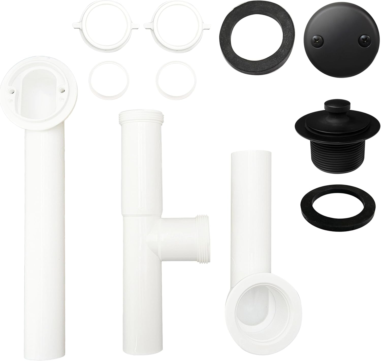Westbrass 597244-4-62 14' White Poly Tubular Bath Waste & Overflow Assembly with 2-Hole Faceplate and Pull To Close Drain Plug, Matte Black (4-Pack)