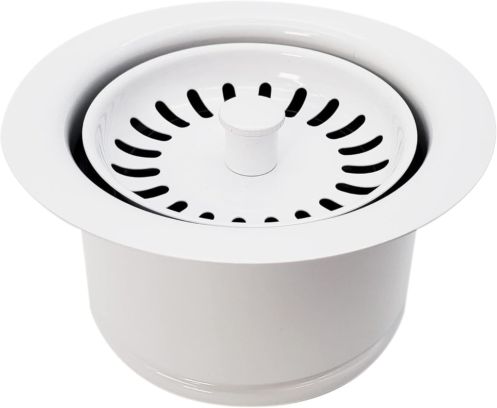 Westbrass CO2195S-50 Combo Pack 3-1/2' Wing Nut Twist Style Large Basket Extra-Deep Collar Kitchen Sink Waste Disposal Flange with Strainer Stopper, Powder Coat White