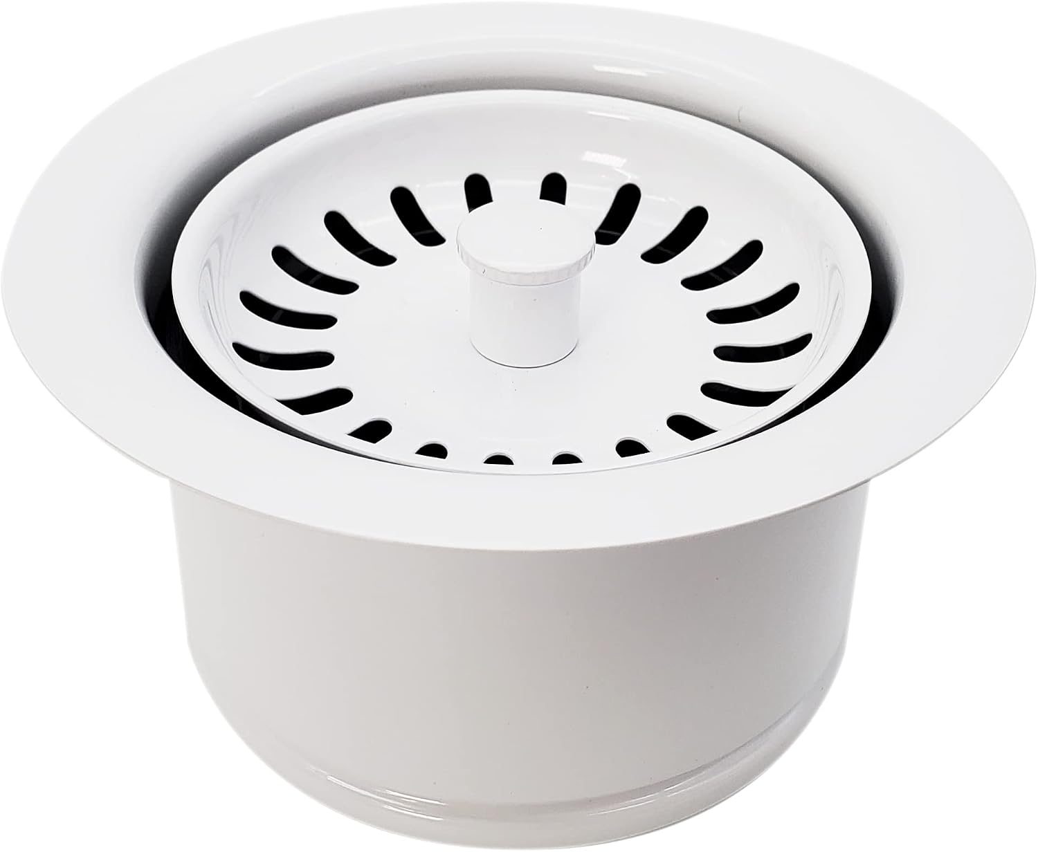 Westbrass CO2195S-50 Combo Pack 3-1/2' Wing Nut Twist Style Large Basket Extra-Deep Collar Kitchen Sink Waste Disposal Flange with Strainer Stopper, Powder Coat White