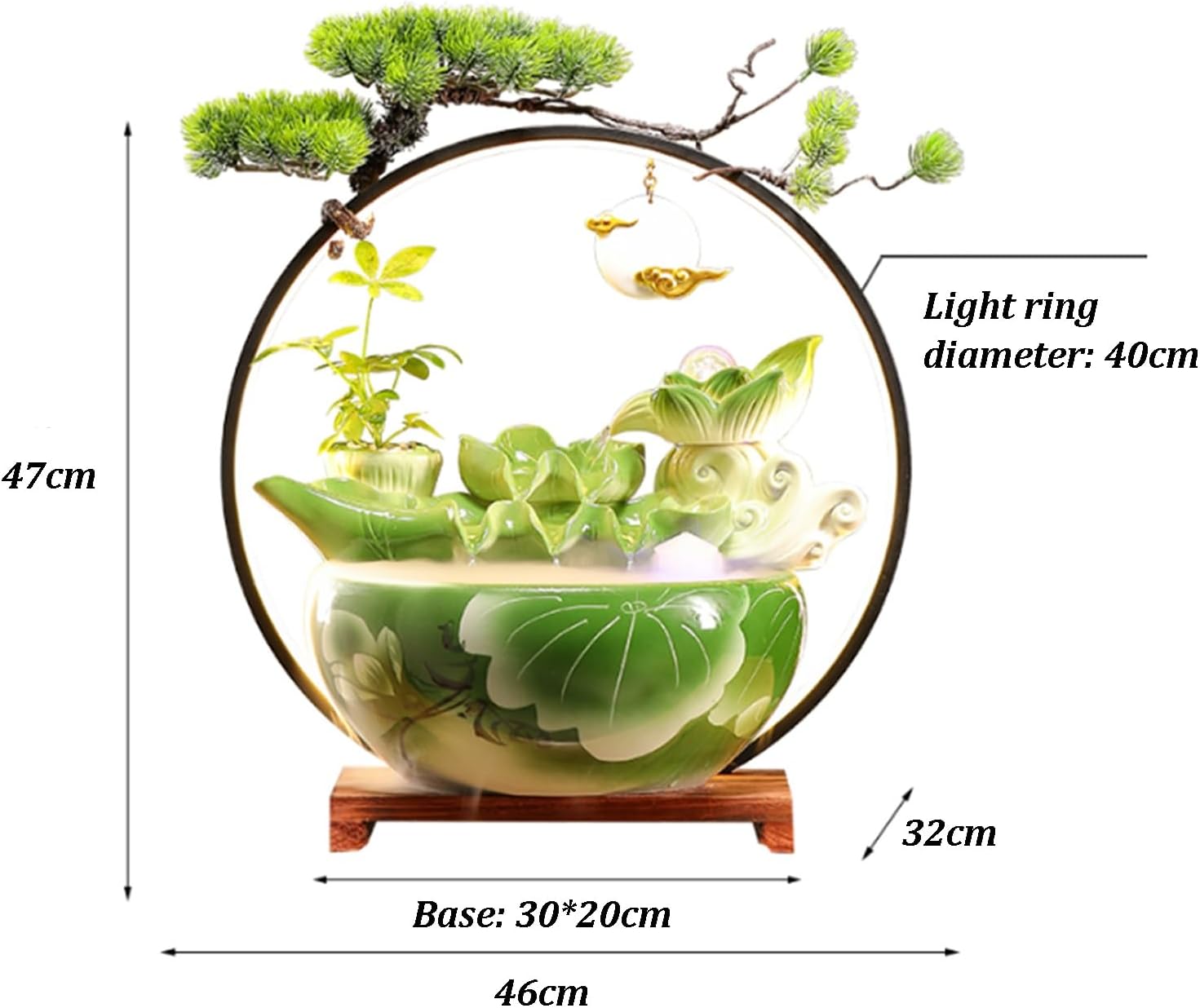Tabletop Fountain with LED Light, Indoor Waterfall Fountain with Solid Wood Base & Water Storage Basin, Zen Meditation Indoor Waterfall Feature for Office Living Room Bedroom