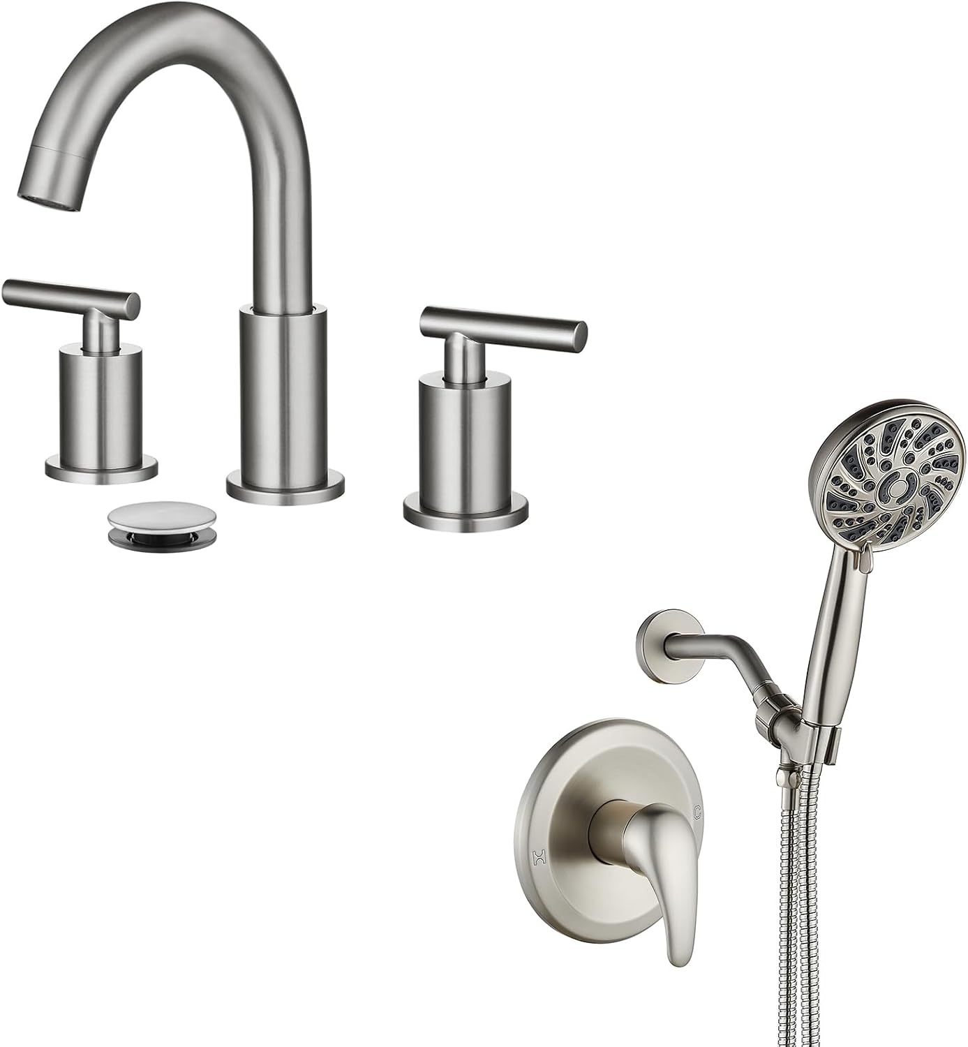 gotonovo 3 Hole 2 Handles Lavatory Basin Bathroom Sink Faucet with Single-Handle Shower Faucet Set Shower Kit with Valve Shower Head and Handle Set Shower Trim Kit