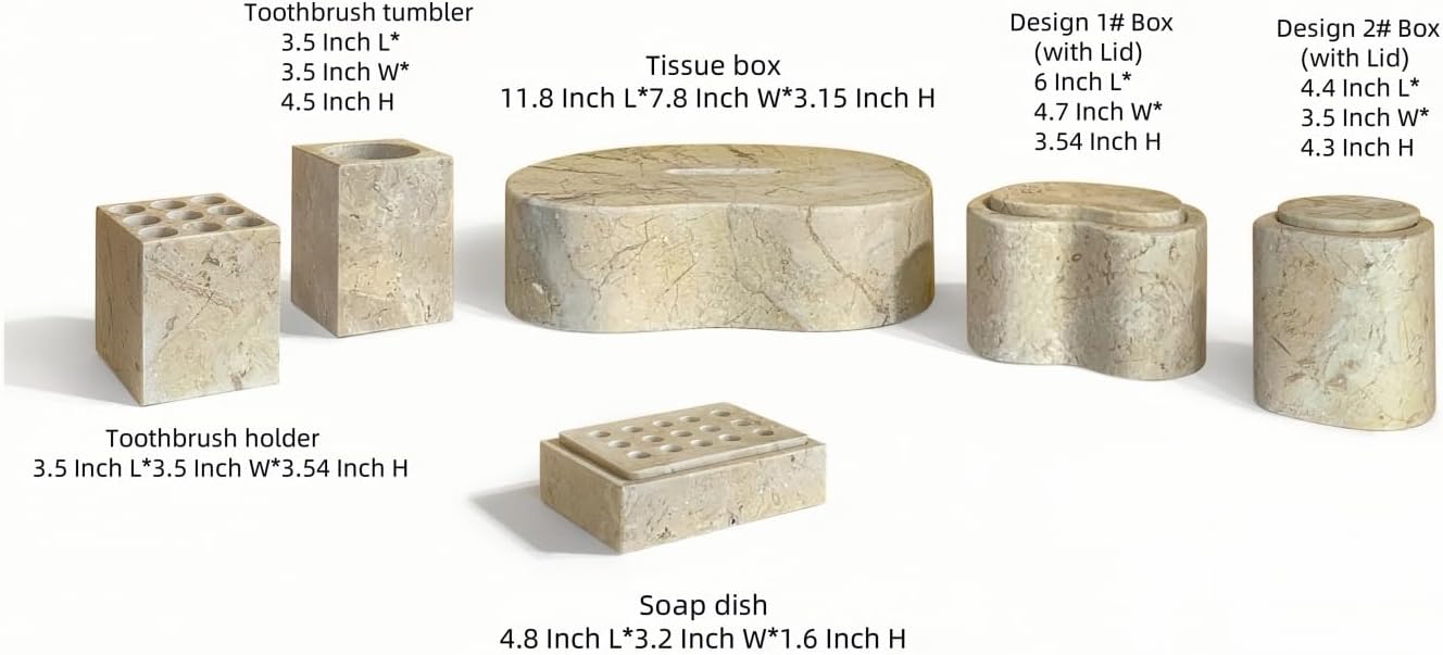 Natural Marble Bathroom Accessories Set, Beige Gold - 6-Piece Set for Modern Home Decor