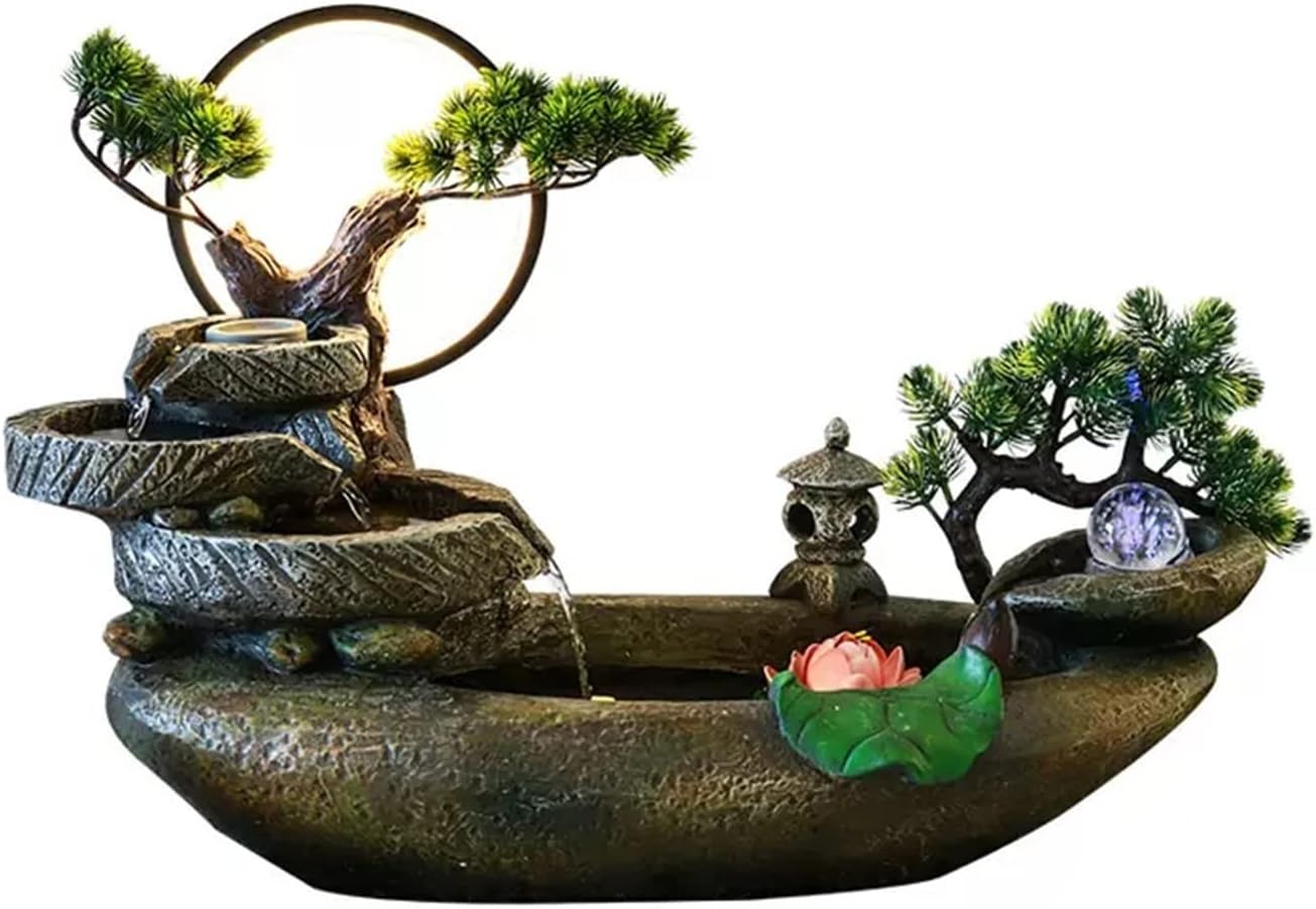 HIHELO Tabletop Fountain Desktop Landscape Ornament Office Small Rockery Water Fountain with Aperture Home Decoration Water Fountain Indoor Fountain