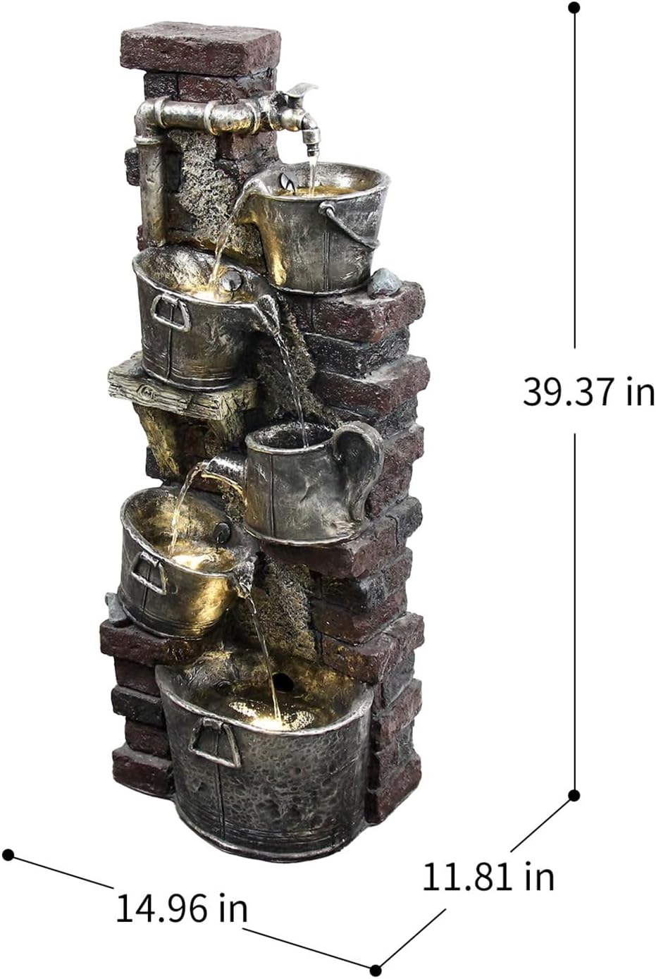 YZM 39.37' H Water Fountain Outdoor Faucet Waterfall Fountains 5-Tier Outdoor Fountain Water Feature Patio Backyard Lawn Garden Decor for Outside with LED Lights