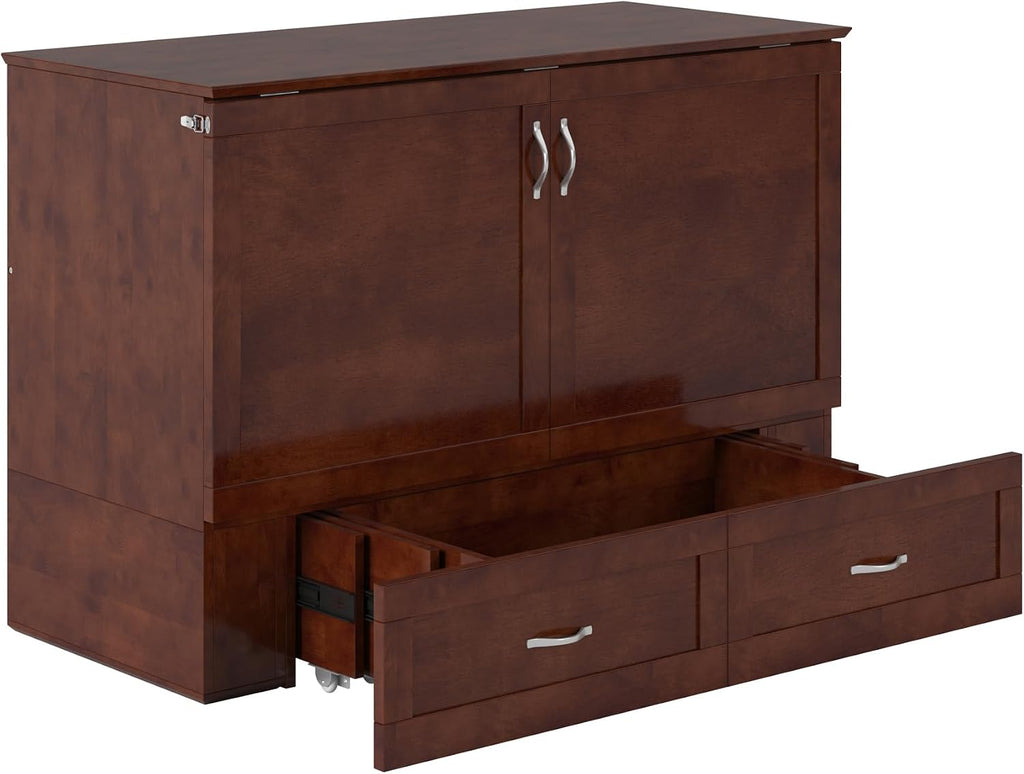 AFI Hamilton Full Murphy Bed Chest with Mattress, Storage, and Built-in Charger in Walnut