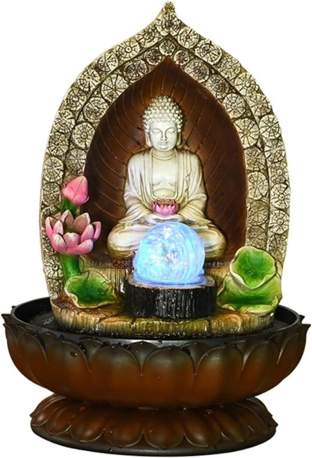 HIHELO Desktop Fountain Table Top Decoration Running Water Fountain Buddha Statue Waterscape Decoration Tabletop Fountain with Feng Shui Ball Water Fountain Outdoor