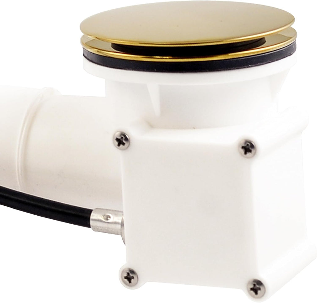 Westbrass A50P35TLE-01 35' Cable Drive Bath Drain Trim Kit with Rotary Overflow Cover Knob, European Stopper and Poly Tubular Pipes, Polished Brass