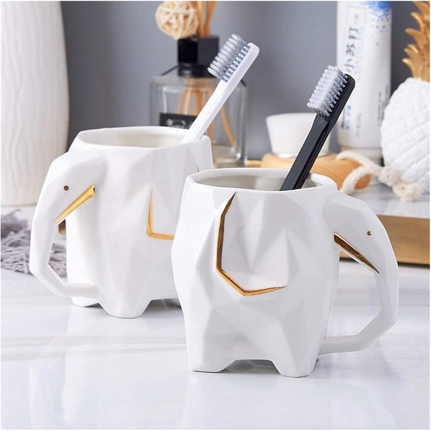 Soap Dispensers Bathroom Accessory Set,Geometric Cute Elephant Soap Dispenser for Liquid Soap Or Lotion Kitchen Bathroom,Blanc