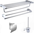 JRUIA Chrome Bathroom Towel Rack, Stainless Steel Wall Mounted Bathroom Hooks, Kitchen Bathroom Towel Holder, Space Saving