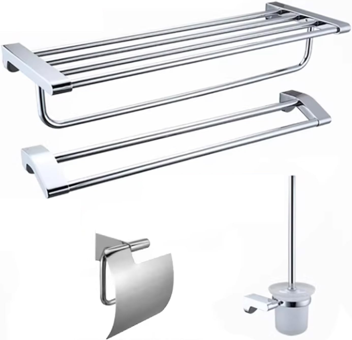 JRUIA Chrome Bathroom Towel Rack, Stainless Steel Wall Mounted Bathroom Hooks, Kitchen Bathroom Towel Holder, Space Saving