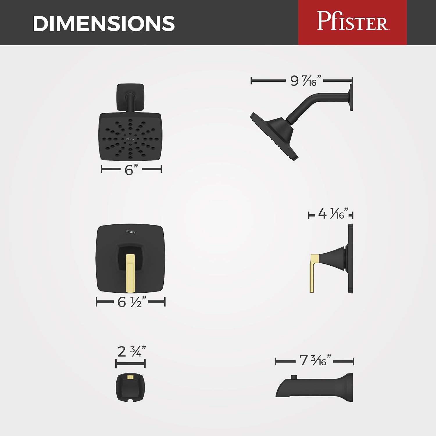 Pfister Vaneri Tub and Shower Faucet Set with Valve and Cartridge Included, 1-Handle Rain Shower Head with Tub Spout, Matte Black and Brushed Gold Finish, Model 8P8WS2VRISBBG