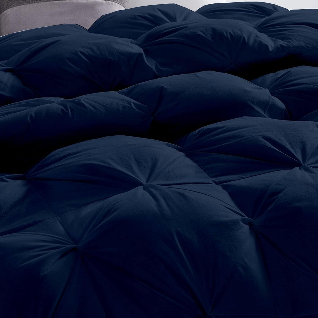Pinch Pleated Navy Blue 5 Piece Soft 500 GSM California Queen Size Comforter Set (Comforter + 4 Pillowcases) 1000 Series Egyptian Cotton Comforter Set
