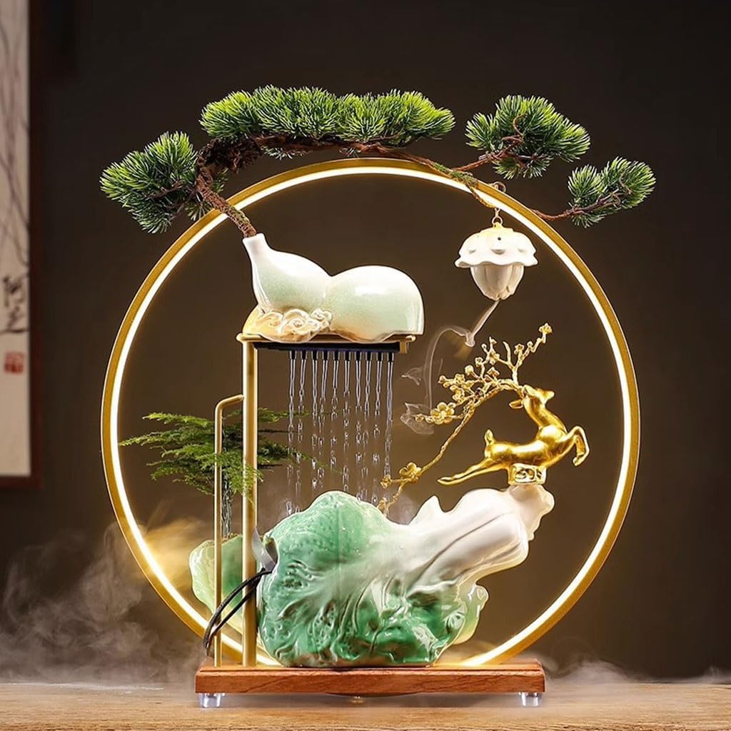 GUERNSEY Tabletop Fountain Chinese Water Ornaments Creative Living Room Circulating Water Desktop Fountain Ornaments Indoor Waterfall Feature Indoor Fountain