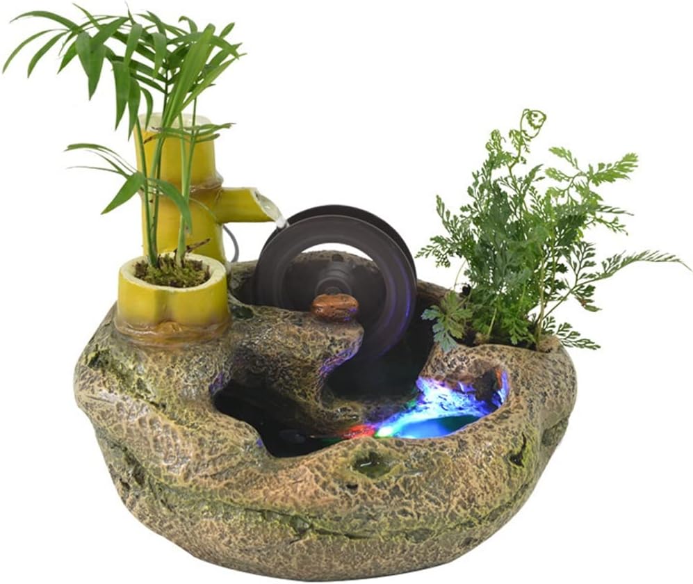 Desktop Fountain Tabletop Water Fountain Indoor Tabletop Fountain with LED Lights & Automatic Pump Waterfall Feature for Home Office Bedroom Desk Decoration Indoor Water,A