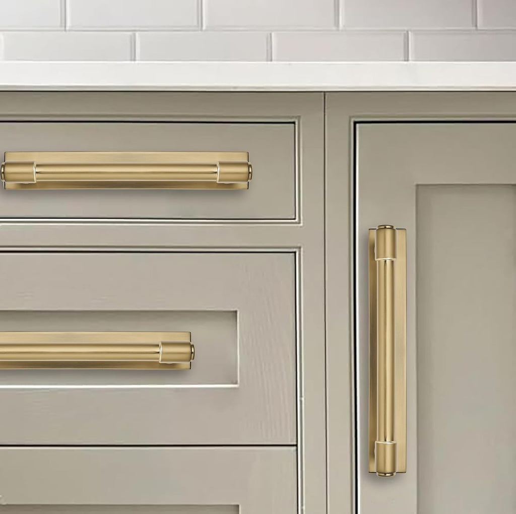 khtumeware 5 Pack 12 Inch(305 mm) Center to Center Brushed Gold Cabinet Pull Backplate with Base Plate Zinc Solid Brushed Brass Kitchen Cabinet Handles Drawer Pulls Cabinet Hardware